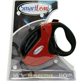 SmartLead Retractable, Reflective, Heavy-Duty 16-Foot Nylon Dog Leash, Tangle Free, Anti-Slip Brake Technology, Easy Grip Handle, Good for Dogs up to 110 Pounds – Red