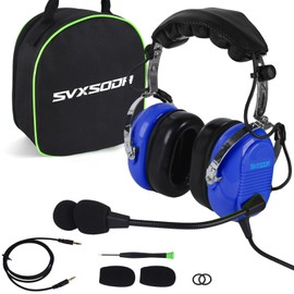 SVXSODA Stereo Mono Audio,GA Headphone Twin Plugs,24 db PNR Noise Reduction Aviation Headset with Mic,for PPL Student Pilots Flight Passengers Ground Crew Technican(629-B) (Blue)