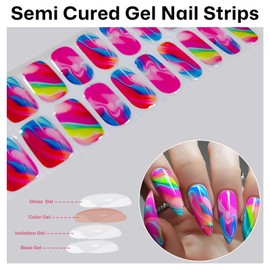 QQPPOLIU Gel Nail Stickers Semi Cured Strips with Multi Color Design Stick on Nails Gift for Women Home Manicure Arts