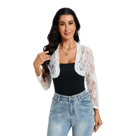 spxidacx Women's Long Sleeve Lace Bolero Shrug Cardigan Top for Wedding, Party White