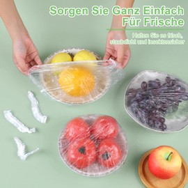 Pack of 200 Food Storage Bags, Cling Film with Elastic Band, Elastic Covers for Food, Reusable Food Storage Bags, Plastic, Sealing Bags, Disposable Shower Cap