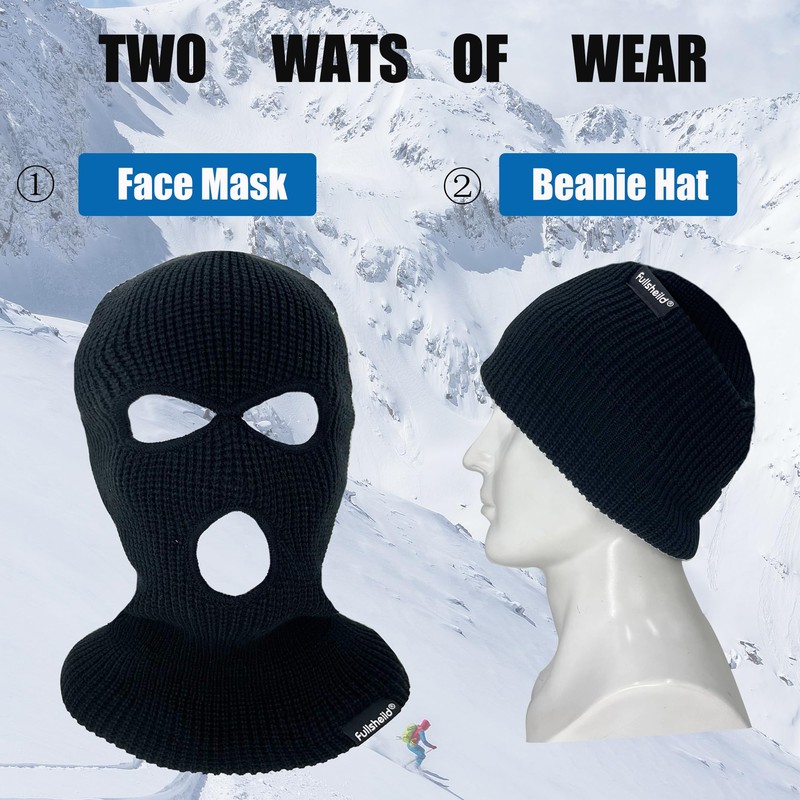 3 Hole Ski Mask for Men Women Winter Wool Balaclava