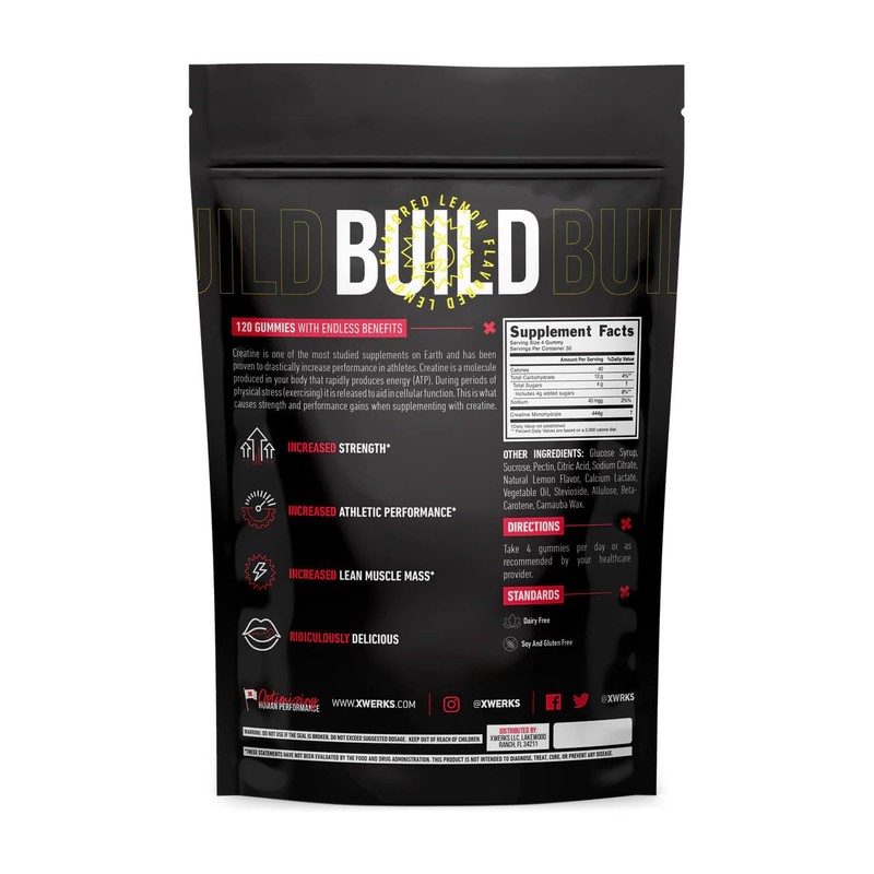 Xwerks Build Creatine Gummies for Men and Women, 120 Count,