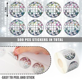 FYSUIMU 500Pcs Laser Disco Ball Sticker Holographic Paper Decal Sparkly Retro Sticker Label for 70s 80s Party Envelope Scrapbook DIY Supplies,1.5 in