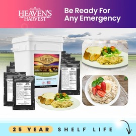 Heaven’s Harvest 25-Year Family Food Kit — Emergency Food Supply. Freeze Dried Survival Food Kit + Water-Proof 25-Year Storage Bucket. MRE Meals/Non-Perishable & Perfect Camping Food (60 Servings)