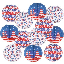 zilue 4th of July Decorations Red White and Blue Hanging Paper Lanterns for Patriotic Decorations American Independence Day Memorial Day Party Supplies Pack of 12