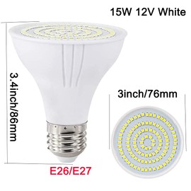 12V LED Spa Light Bulb Daylight White 15W 1500Lumen 6000k Spa Bulb E26 Hot Tub Replacement for Pentair Hayward Underwater Light Fixtures Replace up to 100-300W Halogen Bulb