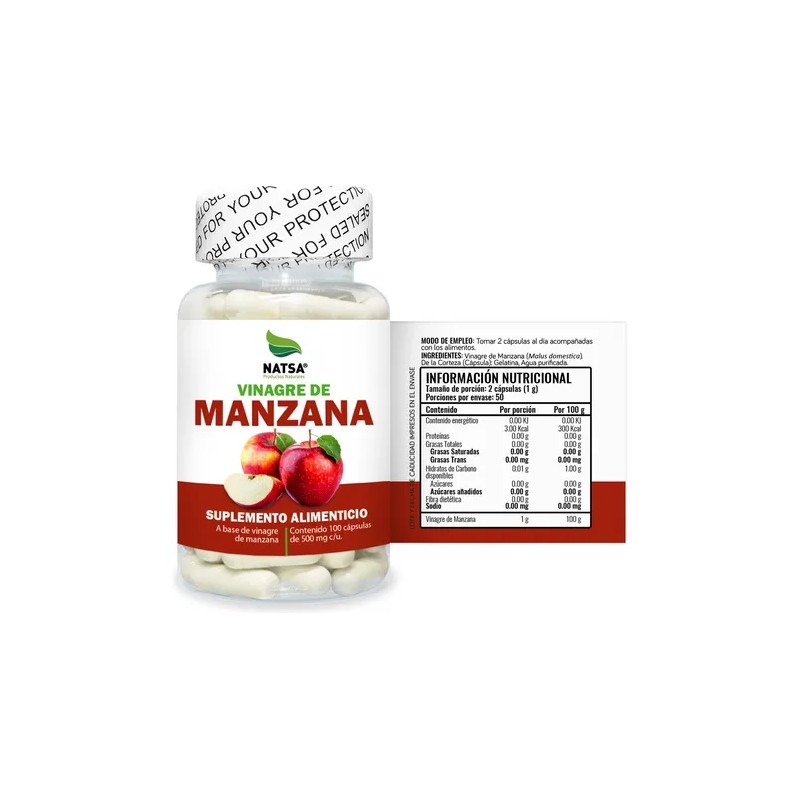 Vinagre De Manzana 100 Cápsulas Calidad Premium Natsa