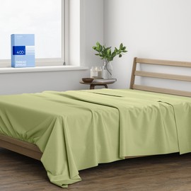 Thread SPREAD - Sábana encimera individual 100% algodón, sábana encimera individual de 400 hilos (1 pieza, verde salvia), sedosa, suave, transpirable, enfriante, tela de satén, sábanas de calidad de