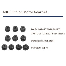 Kozelo 10pcs 48DP Motor Pinion Set - [3.175mm Bore x 16T 17T 18T 19T 20T 21T 22T 23T 24T 25T Hardened Steel Teeth ] Motor Pinion Gear for RC Car Truck Buggy with Hex Key