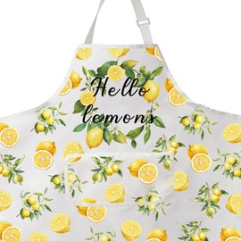 Hello Lemons Kitchen Apron Lemon Fans Gift Fruits Lover Gift Lemon Theme Gift Lemon Flower Apron With Pocket Waterproof (Hello lemons Apron ca)