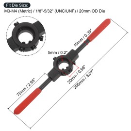 sourcing map Die Stock Handle Wrench, for Metric M3-M4 (Metric) / 1/8"-5/32" (UNC/UNF) / 20mm OD Round Dies, 20mm x 5mm Threading Die Holder with Plastic Handle