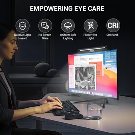 PROSmart Monitor Light Bar, Computer Monitor Lamp, 250LM No Glare Eye-Care LED Screen Bar, Fit for Curved/Flat Monitor, USB Reading Screenbar for Home/Office/Work/Game