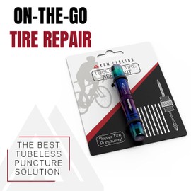 KOM Cycling Tubeless Tire Repair Kit for Bikes – 8 Colors! Fixes Mountain Bike and Road Bicycle Tire Punctures – Includes Tire Repair Fork and Reamer, 8 Bacon Strips. Tubeless Repair Made Easy (Black)