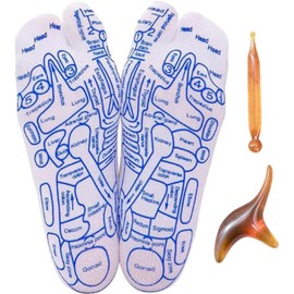 1 Pair Reflexology Socks, Massage Socks Cotton Acupressure Socks, Marked Massage Socks with Massage Stick, Massage Reflection Area Schematic Socks Foot Reflexology for Women and Men (Women 35-39)