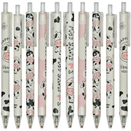 Maydahui 12PCS Cute Milk Cow Gel Pen Cartoon Animal Pens Retractable Priting Pen Black Ink for Office Stationery School Office Supply