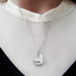 Bolenvi - Collar con colgante de corazón de circonita cúbica con cadena ajustable de plata de ley 925, Plata esterlina, Sin piedra preciosa