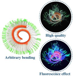 57 Pieces Glowing Fish Tank Decorations Plants with Simulation Glowing Silicone Coral Glowing Jellyfish Lotus Leaf Changeable Green Sea Anemone Luminous Stones for Aquarium Fish Tank Glow Ornament