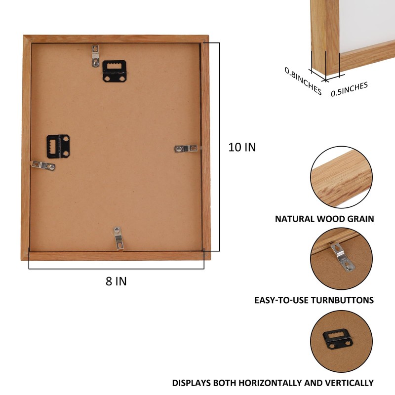 RaphelArt Oak Series 8x10 Solid Oak Picture Frame, Natural Grain