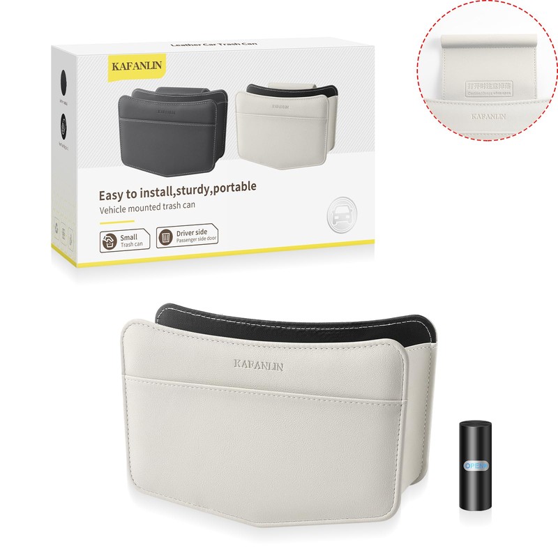KAFANLIN Car Trash Can small Leather Vehicle Trash Bin Car
