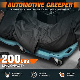 DNA MOTORING 40" L X 19" W Vehicle Repair Low Profile Plastic Rolling Garage Shop Creeper with Padded Headrest,Tool Trays & 6pcs Casters, Tiffany Blue, TOOLS-00217-TB