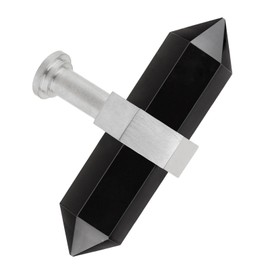 moonsix Pack of 4 Double Pointed Hexagonal Drawer Handles Silver Crystal Stone Knobs with Screws for Kitchen Cabinet Dresser Decor, Black Obsidian