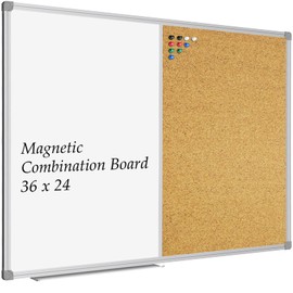 JILoffice White Board & Bulletin Corkboard Combination, Combo Board 36 x 24 Magnetic Whiteboard, Silver Aluminum Frame Wall Mounted Board for Office Home and School with 10 Push Pins