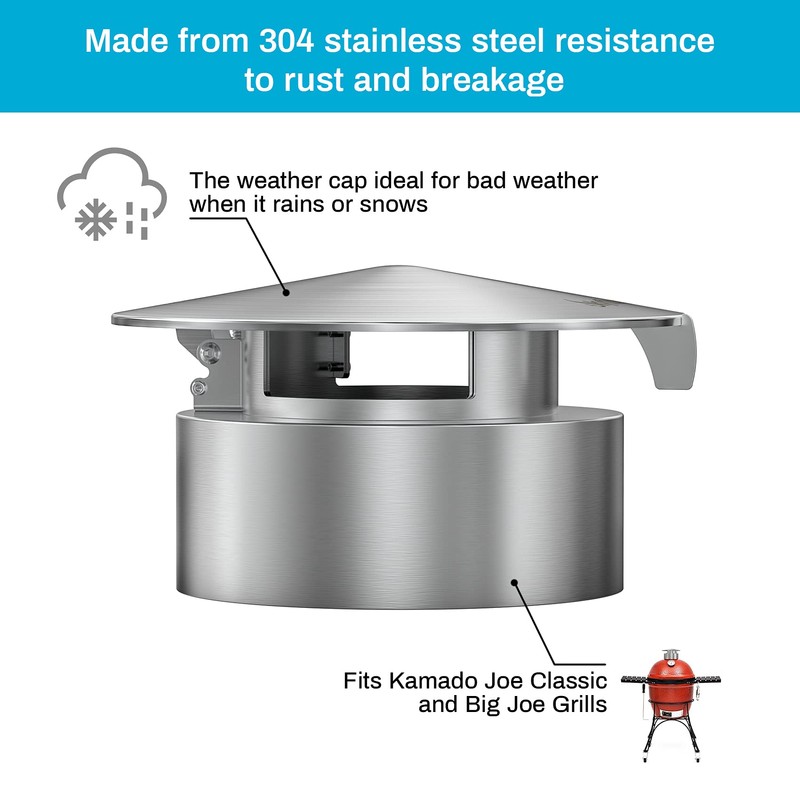 Skyflame Stainless Steel Grill Vented Chimney Top Cap Compatible with