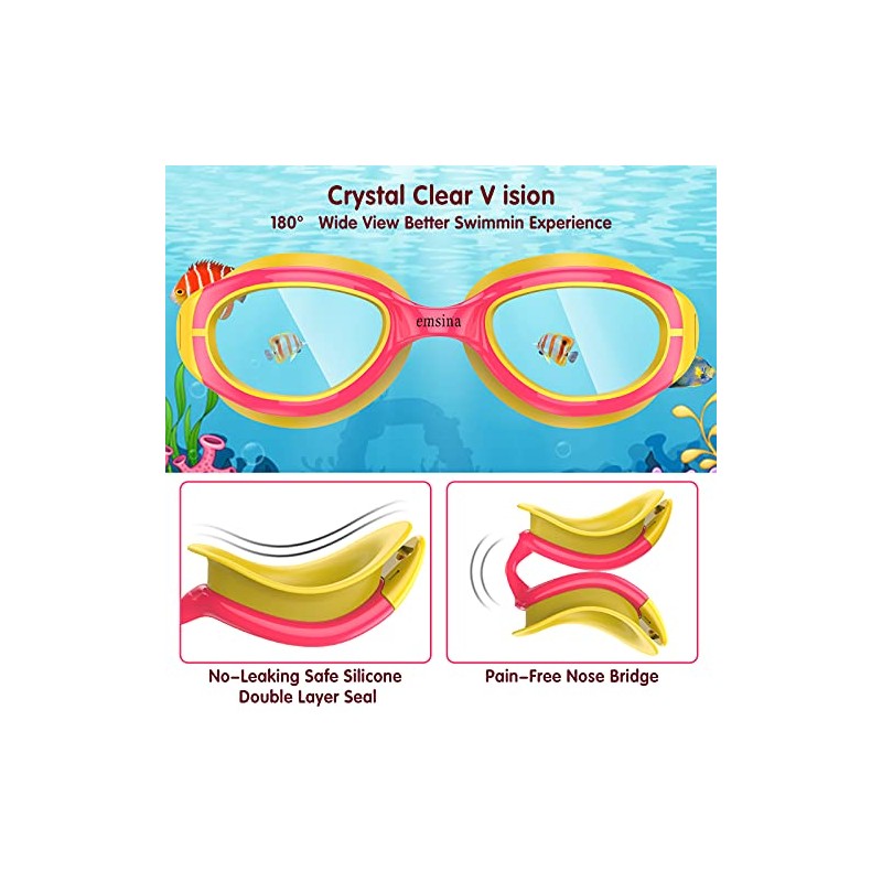 Emsina Kids Swim Goggles, Swimming Goggles for Kids Age 3-10