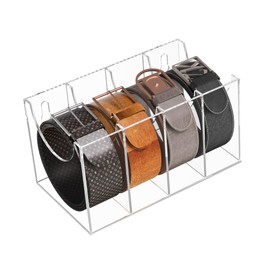Sezanrpt 4 Compartments Acrylic Belt Organizer, Clear Belt Storage Organizer for Closet, Wall Mount Belt Holder