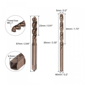 sourcing map M6 x 1 Spiral Flute Tap and 5.0mm Twist Drill Bit Set, Metric M35 Cobalt High Speed Steel Machine Threading Screw Thread Tap Tool for Stainless Steel