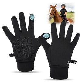 Kids Horse Riding Gloves Winter - Warm Fleece Lined Equestrian Gloves for Girls & Boys, Youth Horseback Riding gear, Windproof & Touchscreen, Perfect For Sports Biking Cycling Gardening (L, Black)
