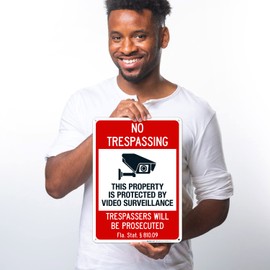 Sigo Signs, Florida No Trespassing Sign This Property is Protected by Video Sign, 10x14 Inches, Rust Free .040 Aluminum, Fade Resistant, Made in USA