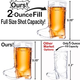 BASHOUT 2 Ounce Cowboy Boot Shot Glasses | 10pcs Pack Double Ounce Plastic Shot Glass | Western Boot Shot Glasses for Parties | Bachelor Bachelorette Cowboy Parties | 4th of July Shot Glasses