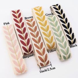 ZNZAKKA Jacquard Ribbon 3 Yards Brown Embroidered Lace Trim Leaf Pattern Ribbon for Sewing, Gift Wrapping, Hair Accessories (Brown)