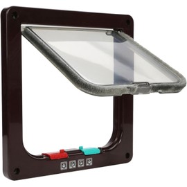 Tkoofn 4-Way Cat Flap, Safety Clasp, Magnetic Closure with Weather Seal, for Cat, Kittens, Small Dog, Pet - Small Brown