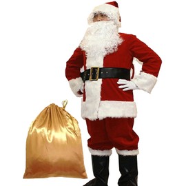Potalay Men's Deluxe Santa Suit 11pc. Christmas Adult Santa Claus Costume (XX-Large)