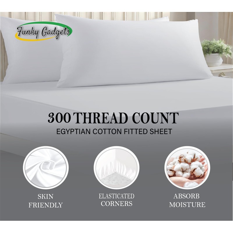 Funky Gadgets Double Fitted Sheet, White 300 Thread Count 100%