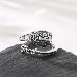OHAYOO Spoon Rings for Women Sterling Silver Faith Ring Vintage Cross Thumb Rings Spoon Ring Cross Jewelry Christian Rings for Women Gifts