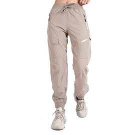 Singbring Women's Athletic Hiking Cargo Joggers Pants Outdoor Workout Lightweight Quick Dry UPF 50 Zipper Pockets (Khaki88-2XL)