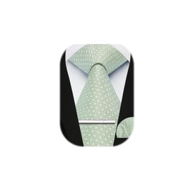 Enlision Mens Tie Sage Green Ties for Men and Pocket Square with Tie Clip Solid Color Checked Plaid Tie for Wedding Business