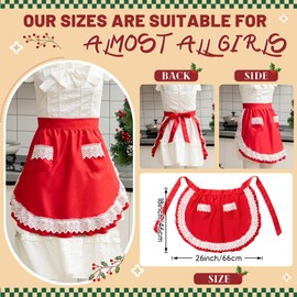 Geyoga Aprons for Women with Pockets Kitchen Cooking Waitress Maid Apron Vintage Skirt Cute Ruffle Dress Costume (Red,Waist Style)