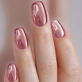 Glass Pink Press on Nails Glitter Fake Nails Short Square False Nails Press ons with Designs Acrylic Nails Full Cover Glossy Glue on Nails Stick on Nails for Women Nails Decorations 24 Pcs