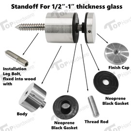 Stainless Steel 316 Grade 2″ OD Heavy Duty Staircase Glass Railing Round Standoff Base and Cap for Wood Wall Satin Finish 1 Pcs (SO-030RD-WO-S Leg Blot)