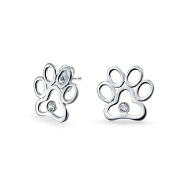 BFF Cut Out CZ Accent Best Friend Animal Pet Lover BFF Cat Dog Puppy Paw Print Stud Earrings For Women Teen .925 Sterling Silver