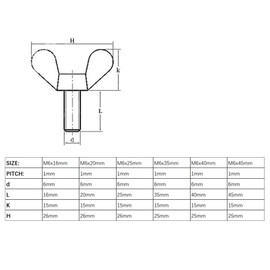 ZLYY 5Set M6 x 25mm 1mm-Pitch Stainless Steel Wing Bolts Kits, Metric Butterfly Hand Thumb Screws, (Contains: Hex Nut, Flat Washer)