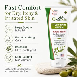 Oleavicin Crema Orgánica Extra Fuerte Antipicazón para Alivio de Piel Seca y con Picazón – Tratamiento Natural de Hongos y Erupciones con Extracto de 