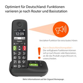 Gigaset E290A cordless phone with Answering machine, extra large buttons, large display, Black