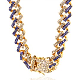 Halukakah Gold Chain Iced Out for Large Dogs, Diamond Cuban Necklace Collar 14 mm 18 Carat Real Gold Plated Blue Diamonds 55 cm Size with Free Gift Box, Decoration Only