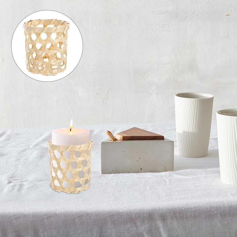 Luxshiny 4 Pcs Wicker Woven Tea Light Candle Holder Decorative